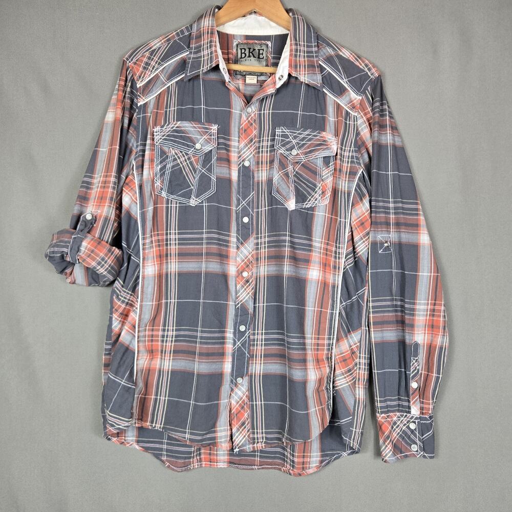 Buckle BKE Slim Fit Lightweight Pearl Snap Plaid Shirt Y2K Cowboy Western Size L